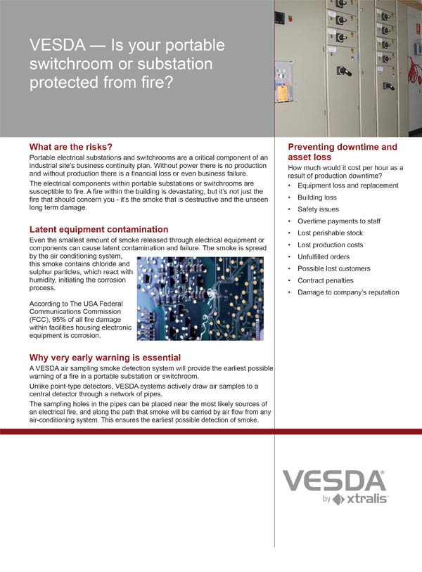VESDA  Is your portable switchroom or substation protected from fire